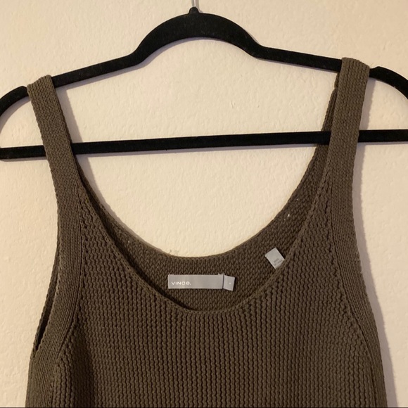 VINCE green lattice stitch scoop neck tank top - Picture 3 of 11